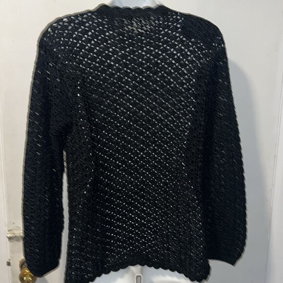 VINTAGE Black Crochet Button Up Sweater-M/L - Picture 4 of 6